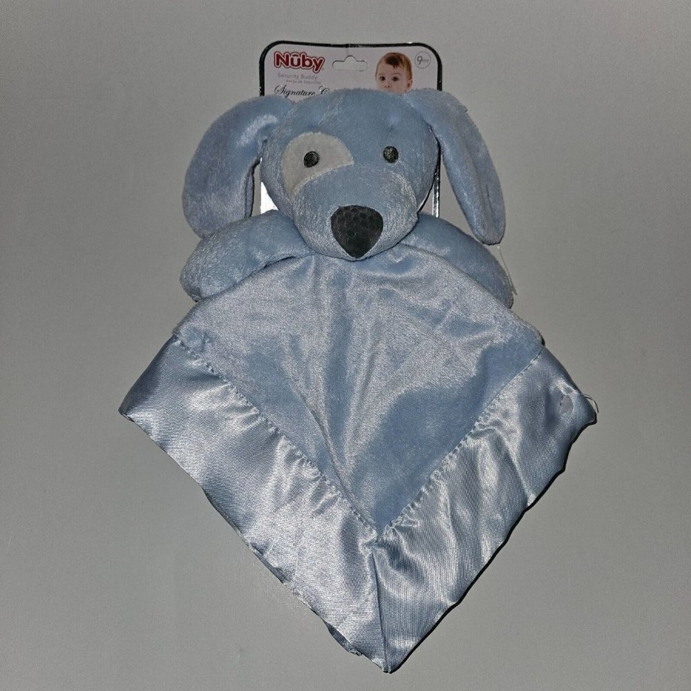 NWT Nuby Blue White Puppy Dog Lovey Plush Baby Security Buddy Stuffed Toy